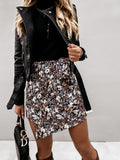 Women High Waist Leopard Print Mini Wrap Skirt