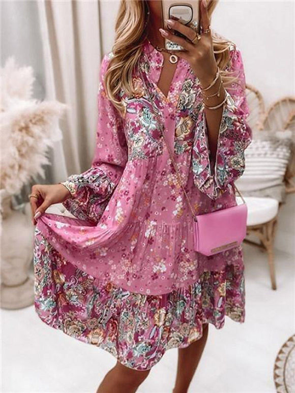 Elegant Floral Print Mini Dress