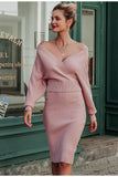 Sexy v-neck women knitted skirt suits