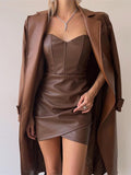 Women's Faux Leather Backless Mini Dress