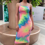 Backless sexy colorful dress