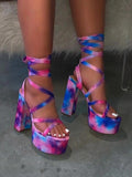 Explosive high-heeled color striped sandals