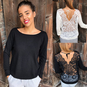 Backless Lace Embroidery Blouse