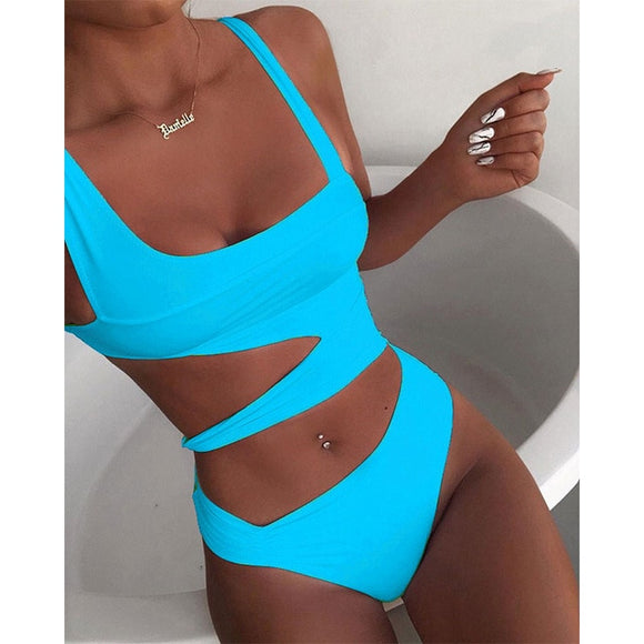 New Solid Bandage One Piece Swimsuit