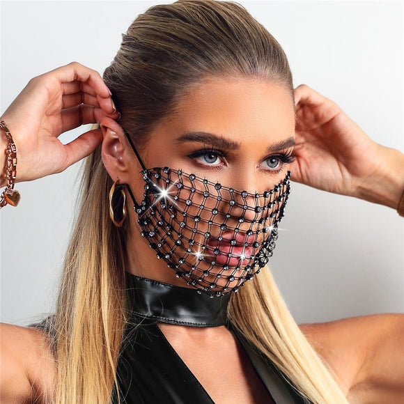 2020 New Luxury Mystic Black Crystal Decoration Mask  for Women