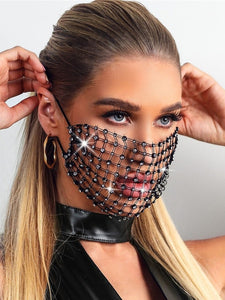 2020 New Luxury Mystic Black Crystal Decoration Mask  for Women
