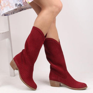 Women Autumn Leather Zipperless Boots