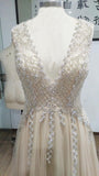 Luxury Beadings Crystals Sequined Deep V Neck Prom Evening Dress