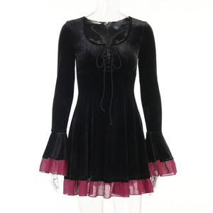 Gothic Velvet Flared Sleeve Lace Dress