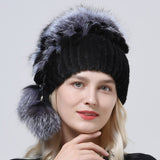 Natural Fur Winter Stylish Knitted Women Hats