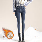 Winter Thick Velvet Women High Waist Skinny Jeans