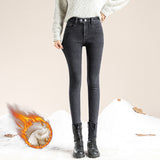 Winter Thick Velvet Women High Waist Skinny Jeans