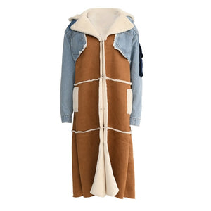 Autumn And Spring Denim Women Long Woolen Coat
