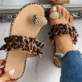 Women Pineapple Pearl Flat Toe Summer Sandals