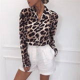 Women Long Sleeve Sexy Leopard Print Blouse
