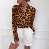 Women Long Sleeve Sexy Leopard Print Blouse