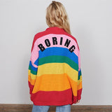 Rainbow Colors "BORING" Print Sweater