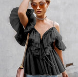 Backless v neck sexy blouse for summer